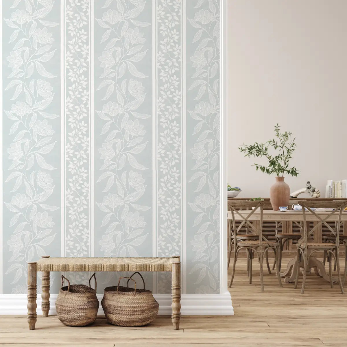 Dare Wallpaper - Traditional Flower Stripe - by Taddy Mikelaites - Loomwell Home Goods