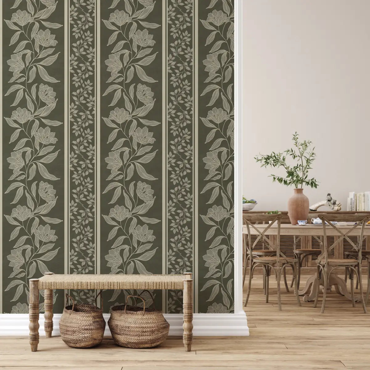 Dare Wallpaper - Traditional Flower Stripe - by Taddy Mikelaites - Loomwell Home Goods