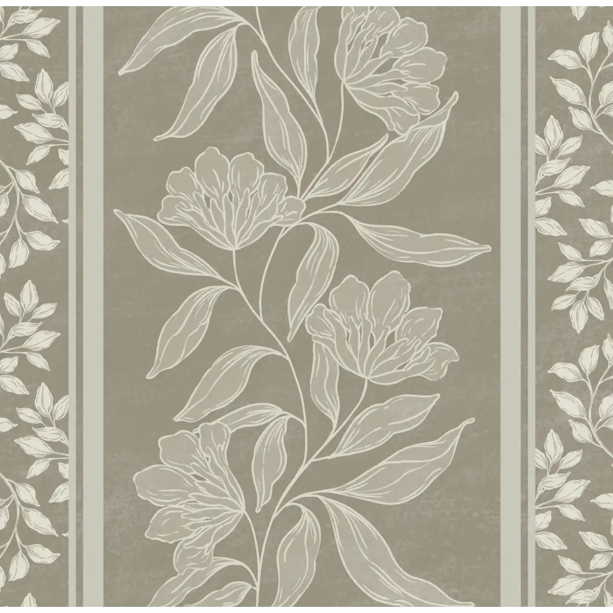Dare Wallpaper - Traditional Flower Stripe - by Taddy Mikelaites - Sample 1 foot by 1 foot / Dark Neutral - Loomwell