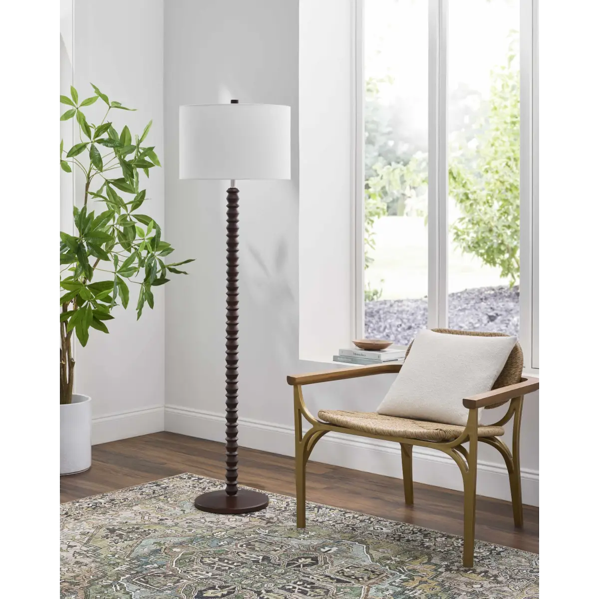 Dark Brown Beaded Wood Floor Lamp - 61’’H x 16’’W x 16’’D Clip Point - Boutique Rugs