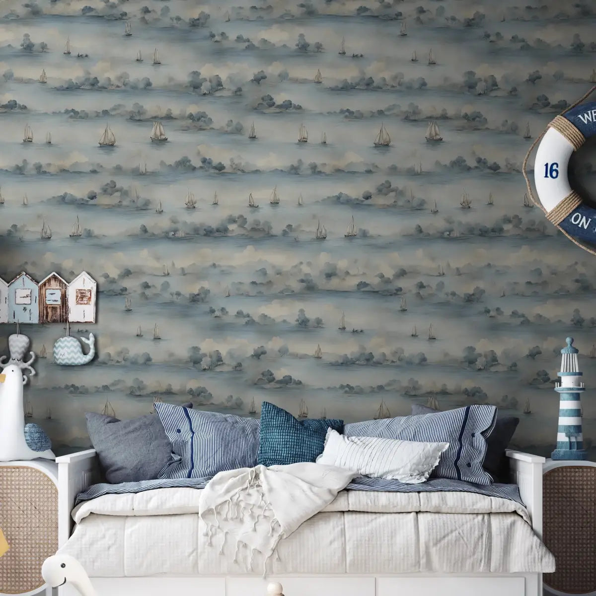 Davey Wallpaper - Sailboats on Lake - Loomwell Home Goods