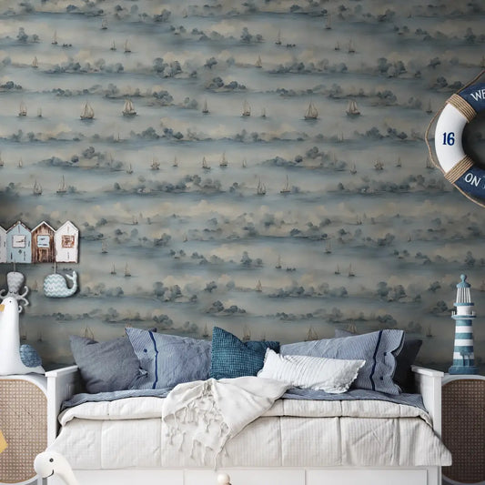 Davey Wallpaper - Sailboats on Lake - Loomwell Home Goods