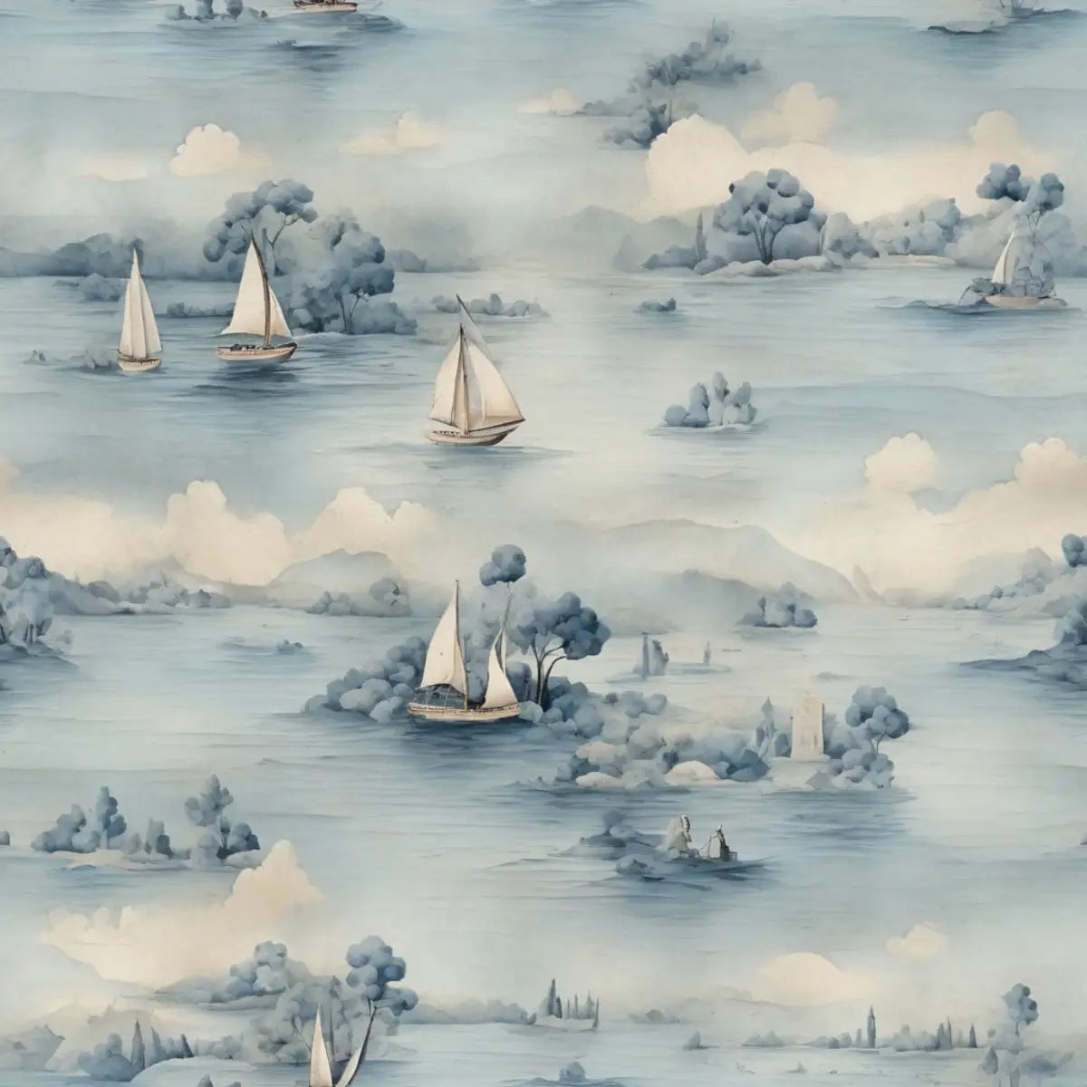 Davey Wallpaper - Sailboats on Lake - Sample 1 foot by 1 foot - Loomwell Home Goods