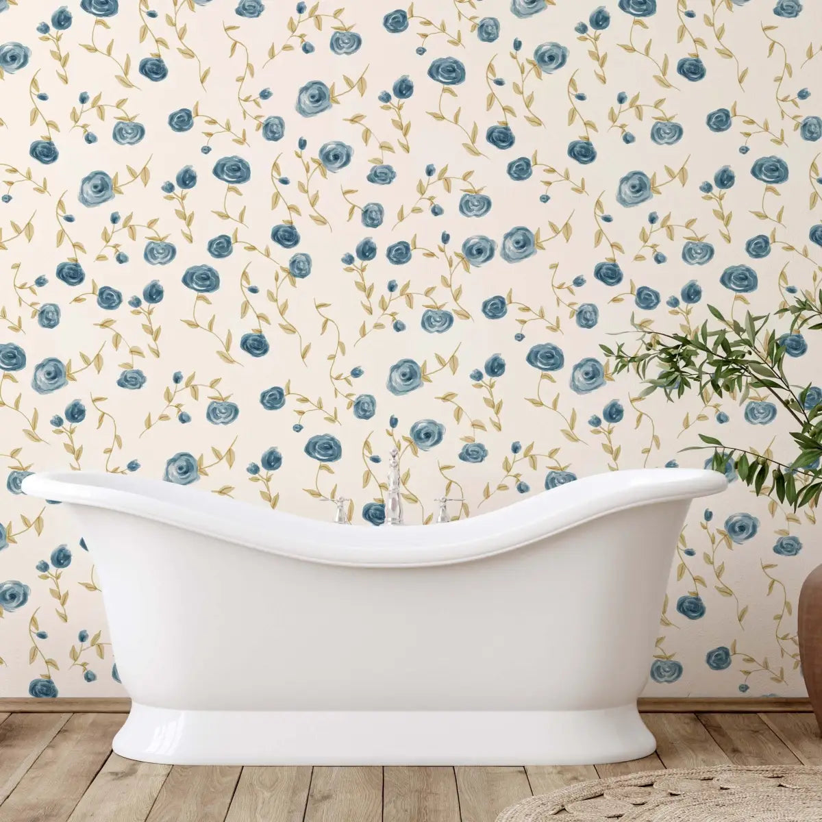 Davie Wallpaper - Blue Watercolor Floral - by Christy Beasley - Loomwell Home Goods