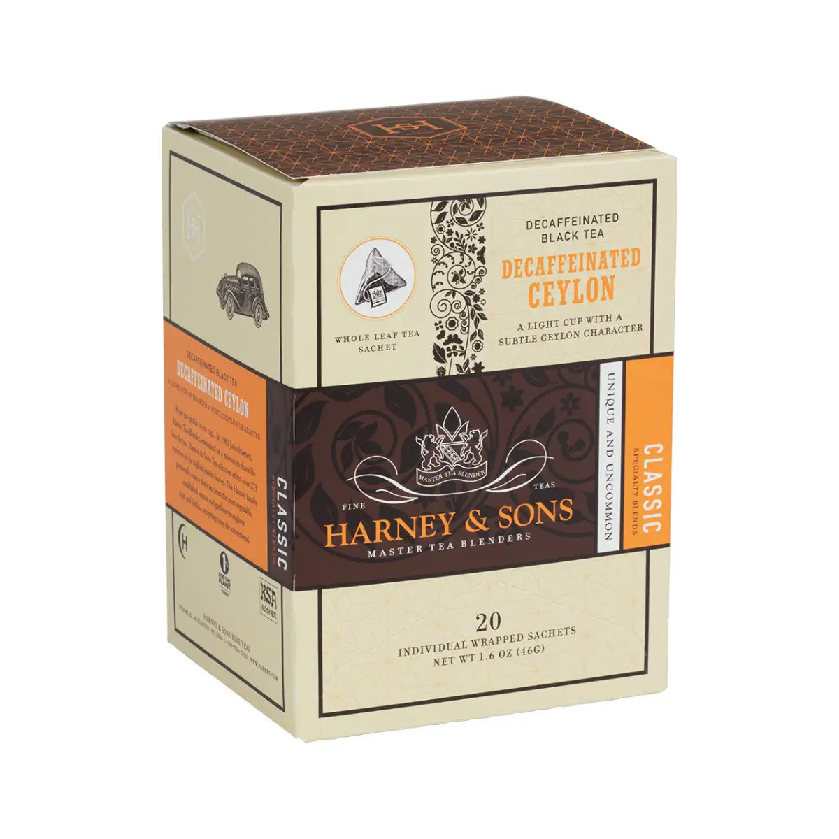 Decaf Ceylon (Decaf Orange Pekoe) - Sachets / Box of 20 Individually Wrapped Sachets - Harney & Sons Fine Teas