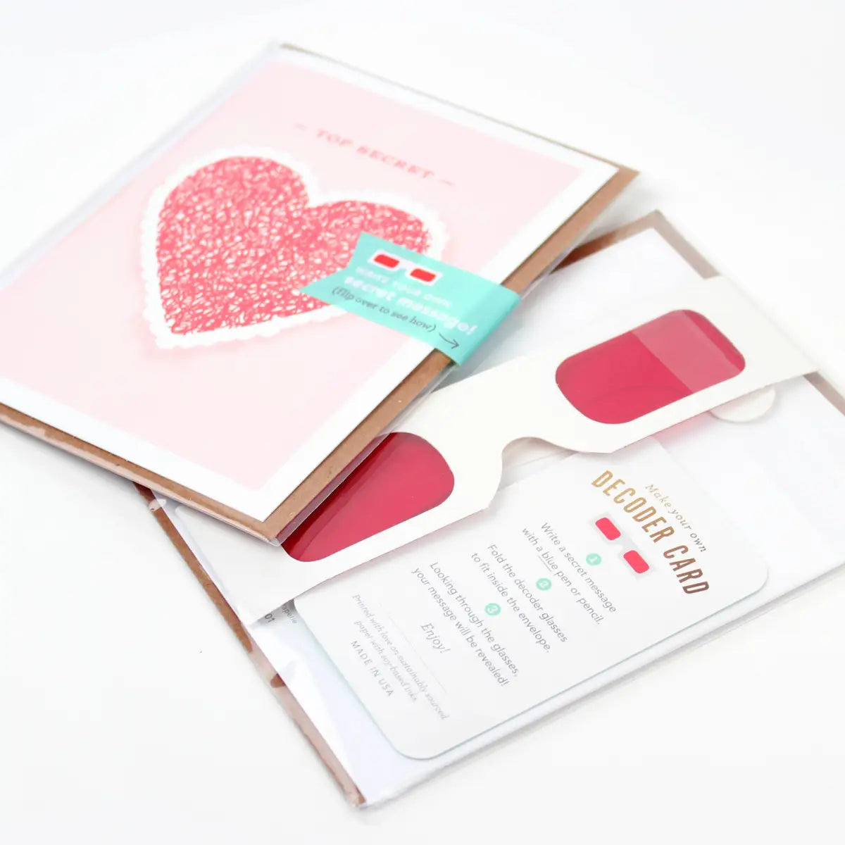 Interactive Greeting Card - Top Secret Decoder Heart - Inklings Paperie