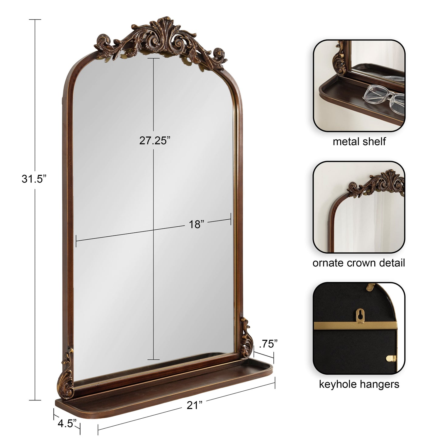 Arendahl Elegant Arch Mirror with Shelf