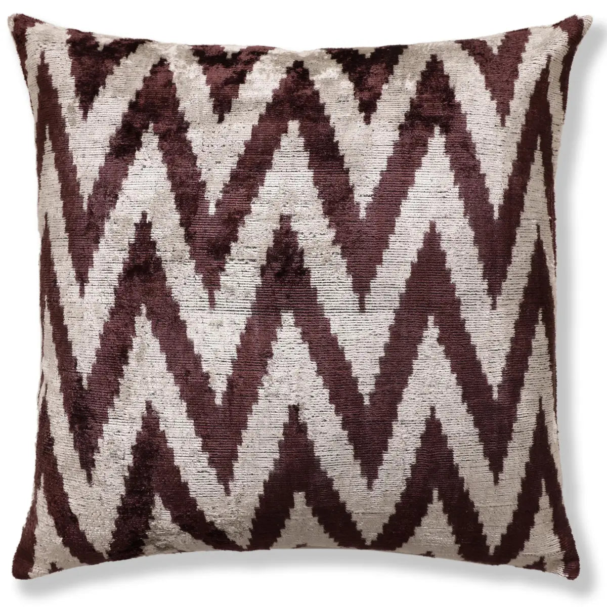 Deep Wine & Silver Chevron Velvet Pillow - 20’’ x 20’’ - Canvello