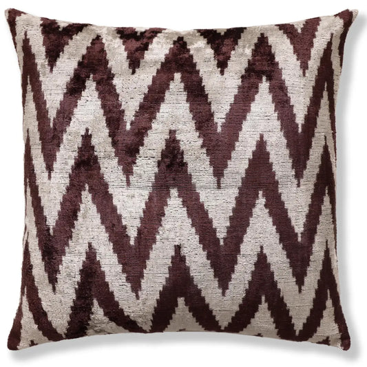 Deep Wine & Silver Chevron Velvet Pillow - 20’’ x 20’’ - Canvello