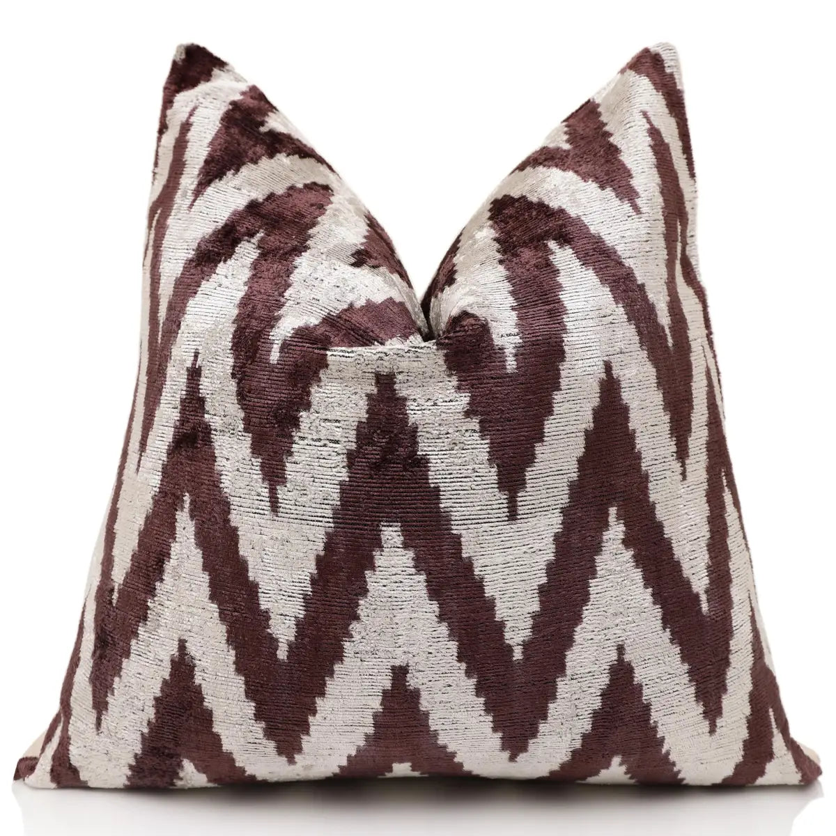 Deep Wine & Silver Chevron Velvet Pillow - 20’’ x 20’’ - Canvello