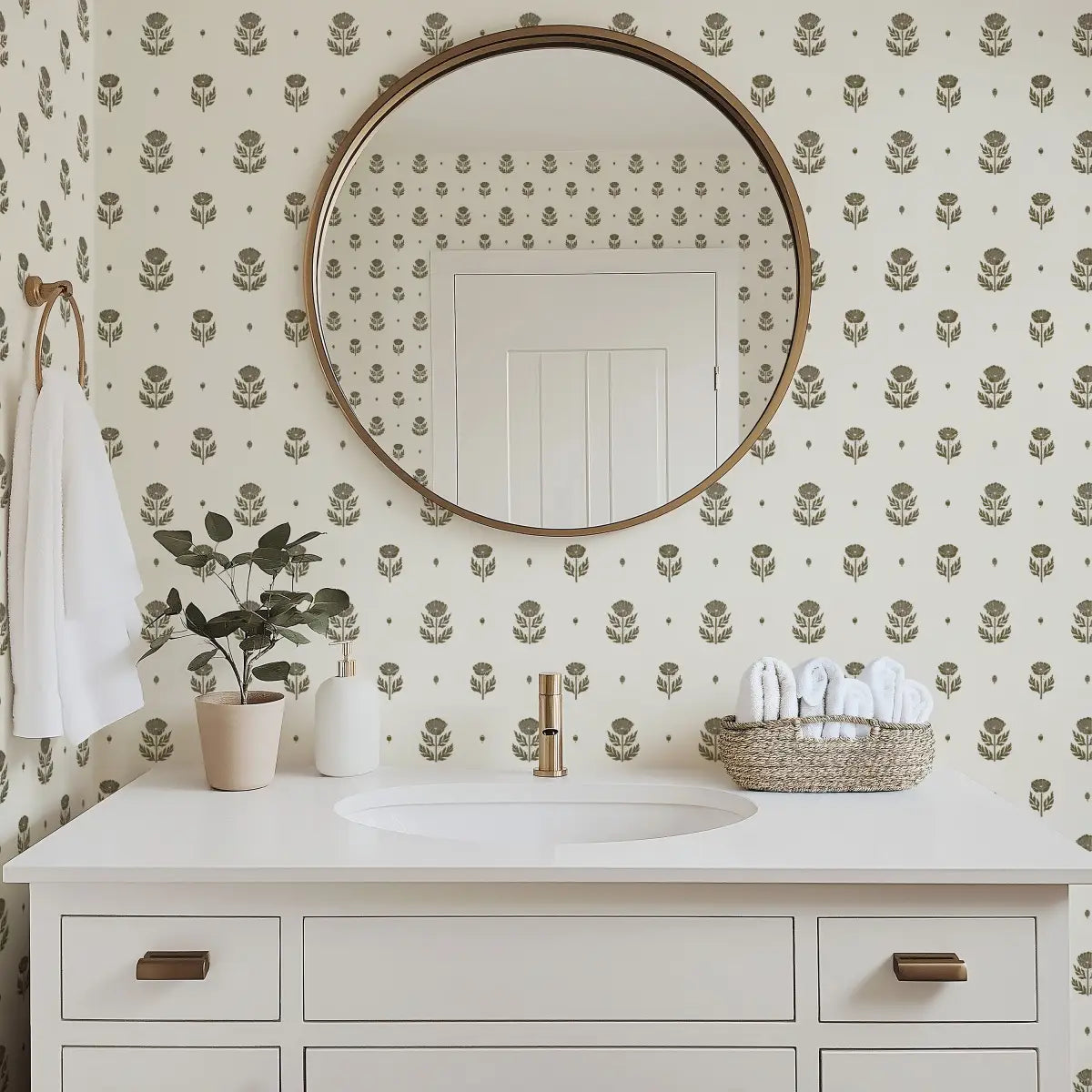 Delaney Wallpaper - Folk Flower Print - by Mackenzie Nelson - Loomwell Home Goods