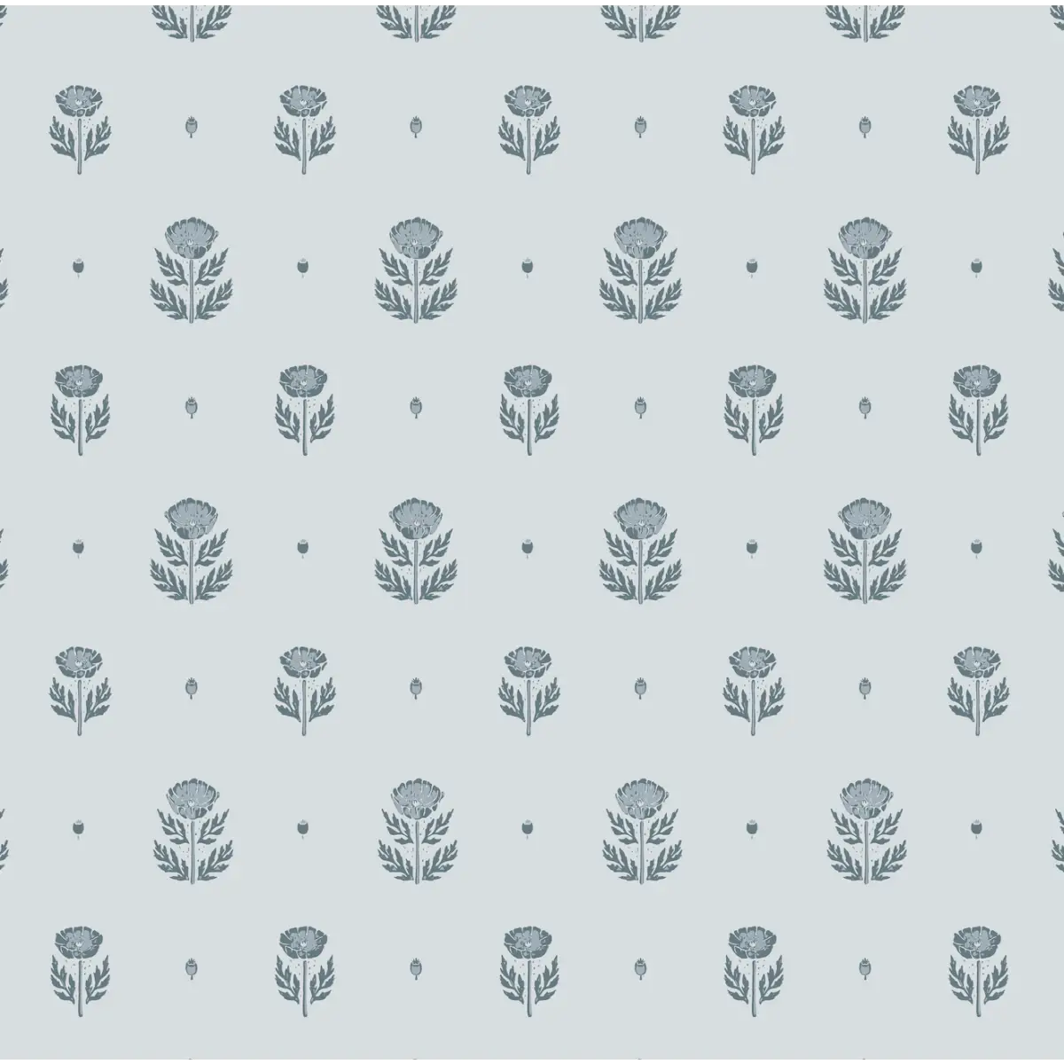 Delaney Wallpaper - Folk Flower Print - by Mackenzie Nelson - Sample 1 foot by 1 foot / Blue - Loomwell Home Goods