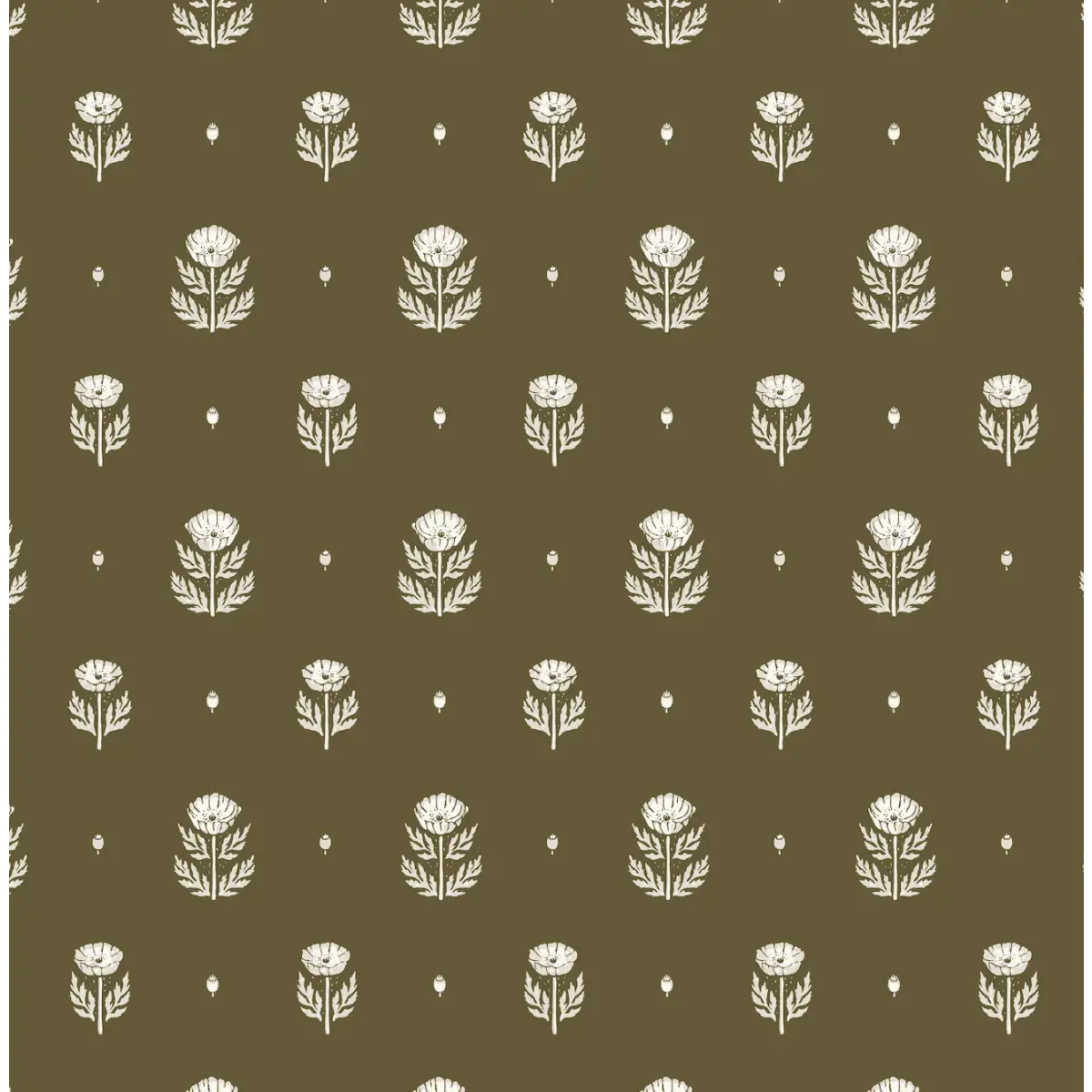 Delaney Wallpaper - Folk Flower Print - by Mackenzie Nelson - Sample 1 foot by 1 foot / Green - Loomwell Home Goods
