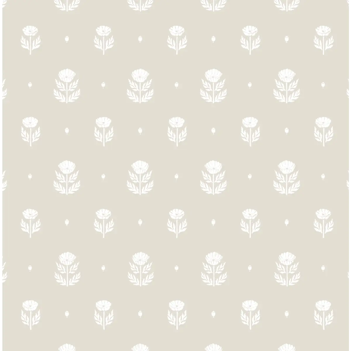 Delaney Wallpaper - Folk Flower Print - by Mackenzie Nelson - Sample 1 foot by 1 foot / Stone - Loomwell Home Goods