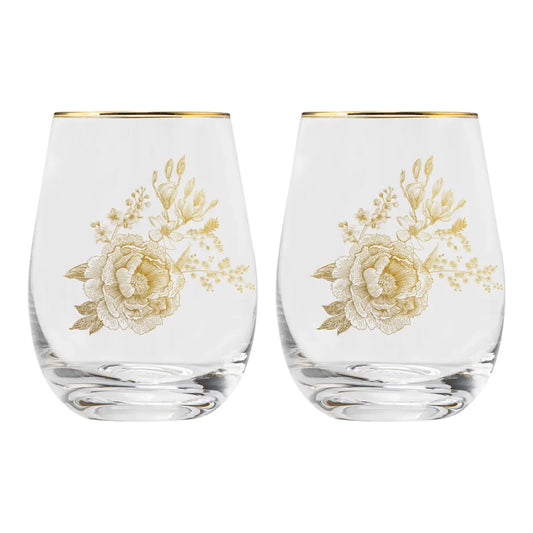 Delft Stemless Wine Glass - Boxed Set of 2 - Sweet Water Decor