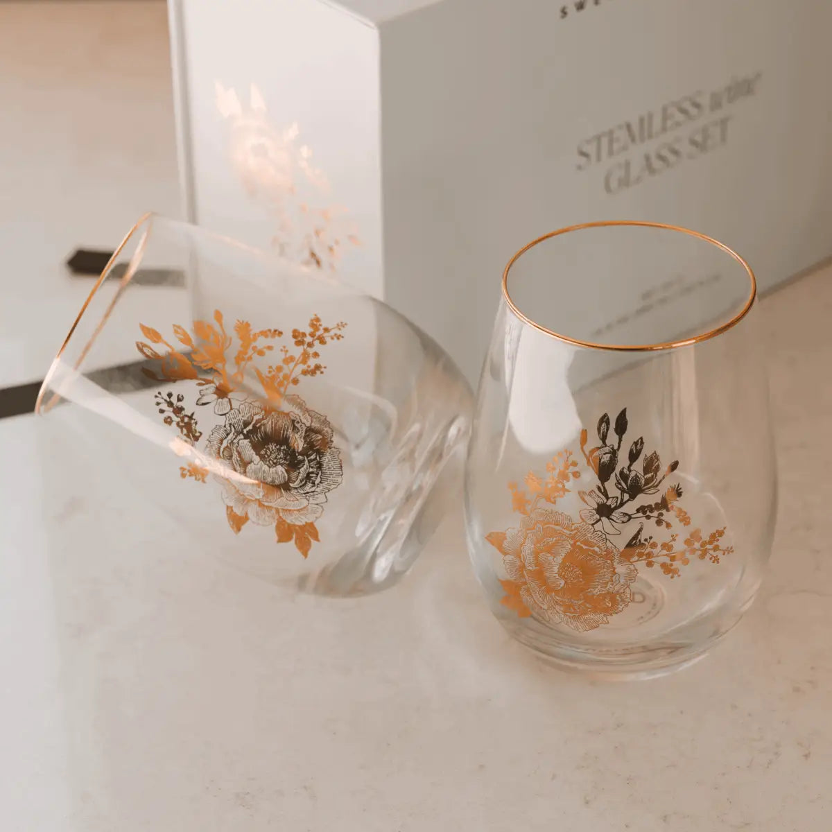 Delft Stemless Wine Glass - Boxed Set of 2 - Sweet Water Decor