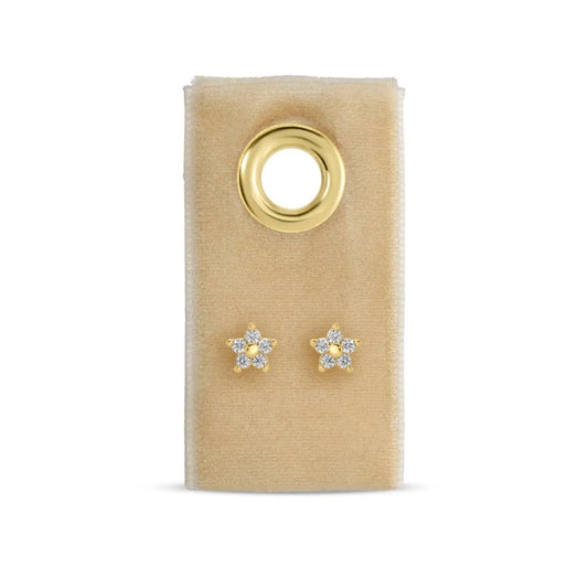 Flower CZ Stud Earrings on Velvet Tag - Splendid Iris