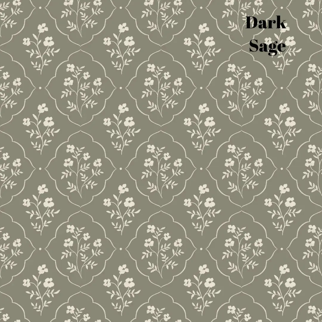Della Wallpaper - Delicate Flower Medallion - by Daphne and Sage - Sample 1 foot by 1 foot / Dark Sage - Loomwell Home