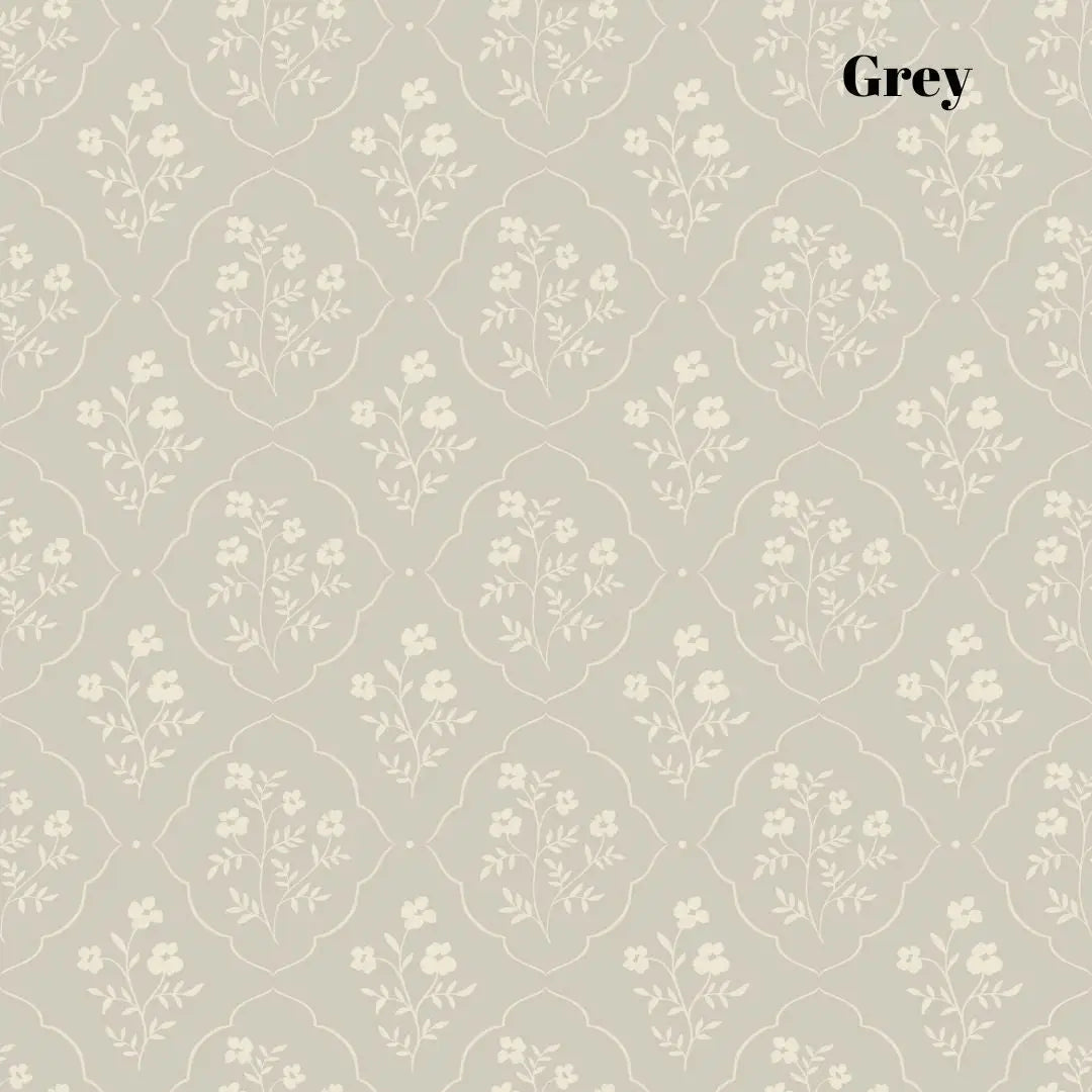 Della Wallpaper - Delicate Flower Medallion - by Daphne and Sage - Sample 1 foot by 1 foot / Grey - Loomwell Home Goods