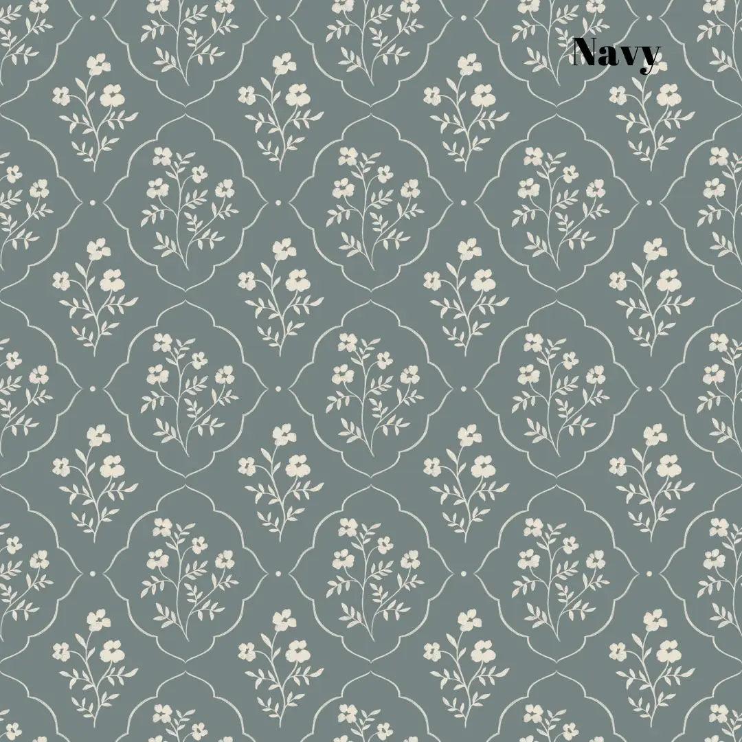 Della Wallpaper - Delicate Flower Medallion - by Daphne and Sage - Sample 1 foot by 1 foot / Navy - Loomwell Home Goods