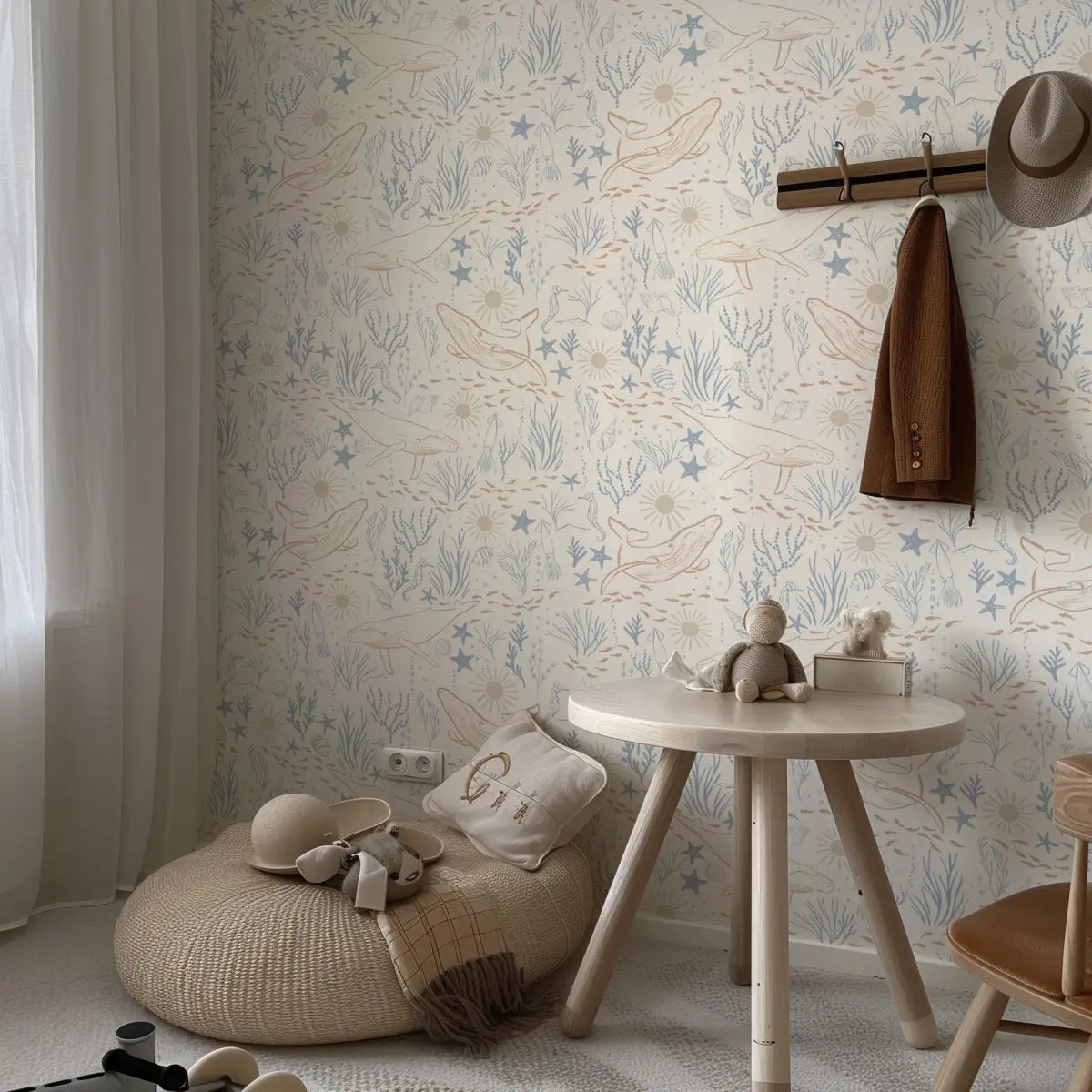 Delmar Wallpaper - Peaceful Whales for Kids - Coastal Cottage - by Hufton Studio - Loomwell Home Goods