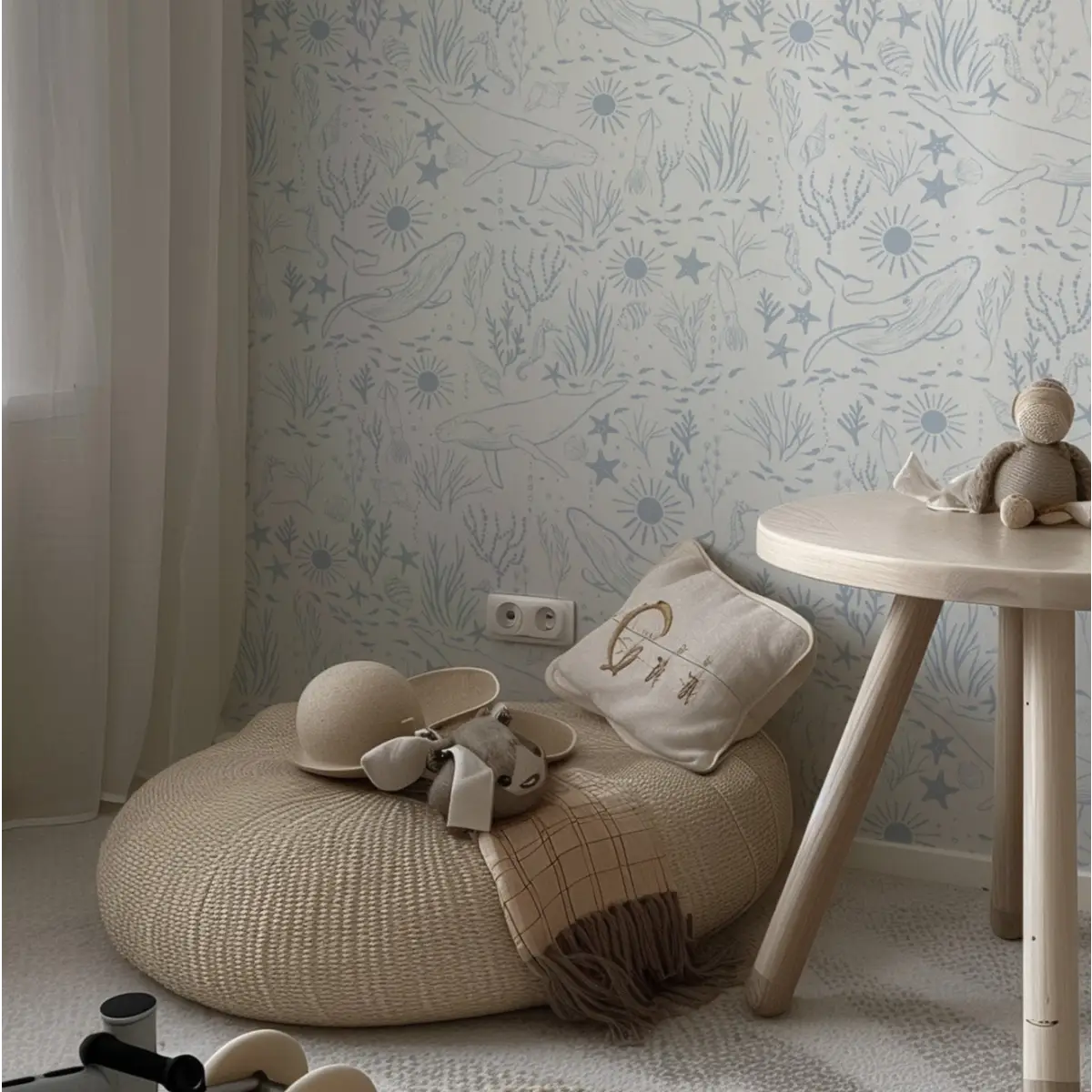 Delmar Wallpaper - Peaceful Whales for Kids - Coastal Cottage - by Hufton Studio - Loomwell Home Goods