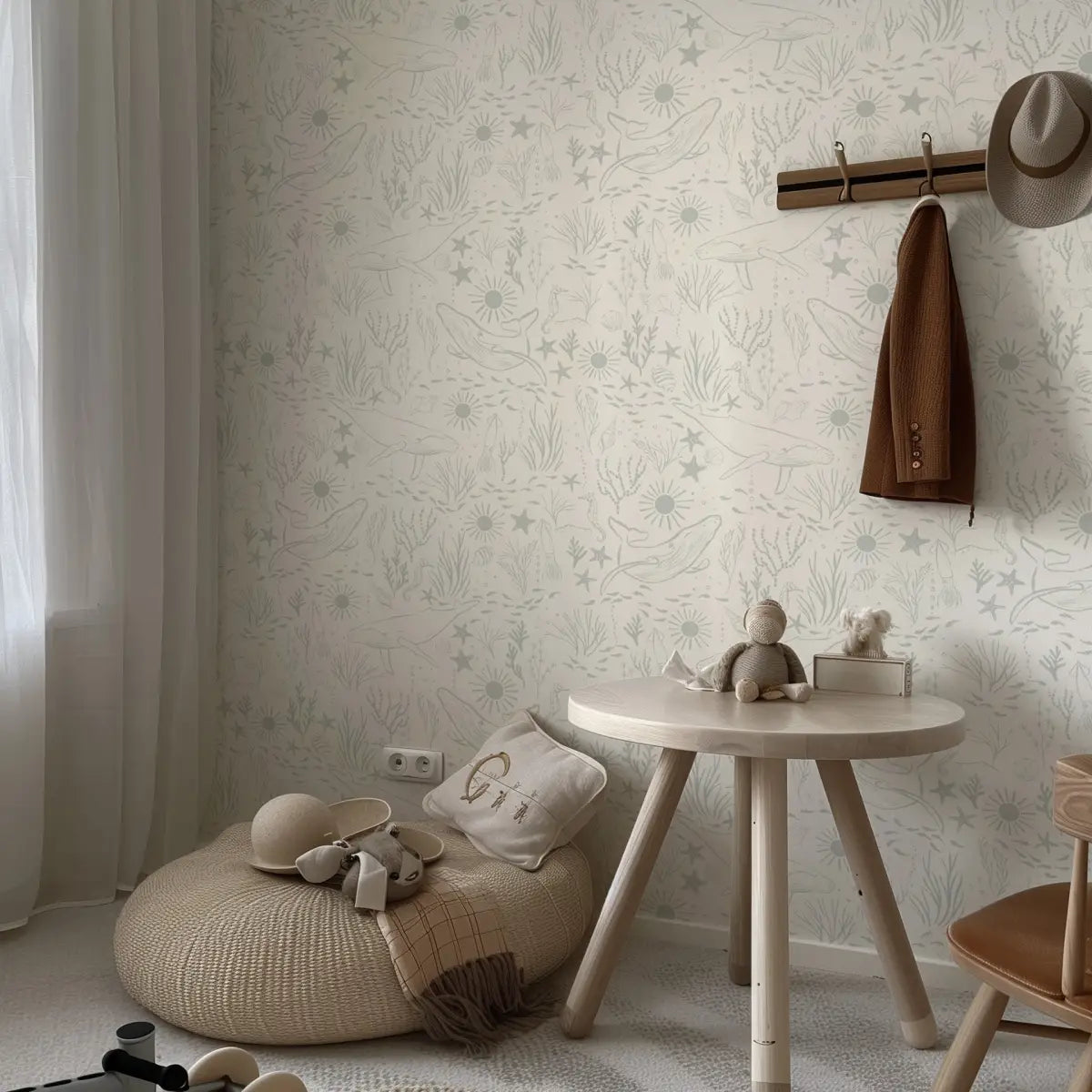 Delmar Wallpaper - Peaceful Whales for Kids - Coastal Cottage - by Hufton Studio - Loomwell Home Goods