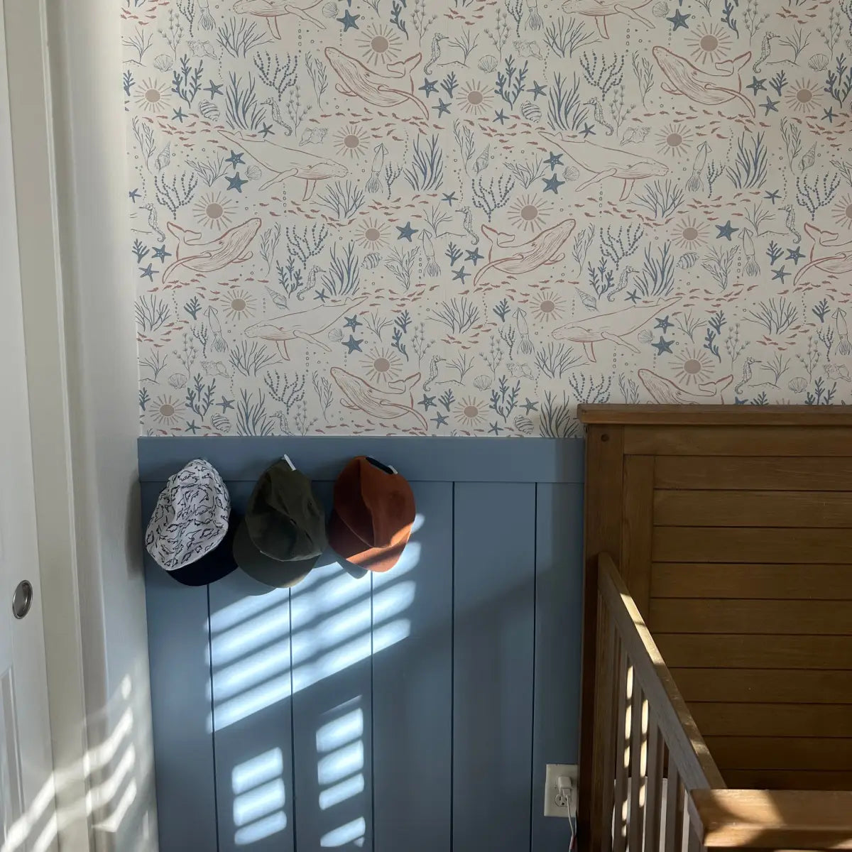 Delmar Wallpaper - Peaceful Whales for Kids - Coastal Cottage - by Hufton Studio - Loomwell Home Goods