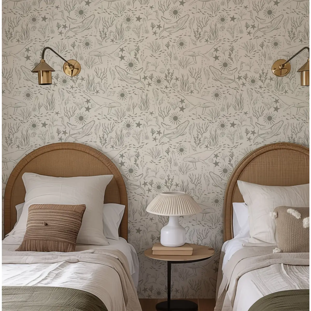 Delmar Wallpaper - Peaceful Whales for Kids - Coastal Cottage - by Hufton Studio - Loomwell Home Goods