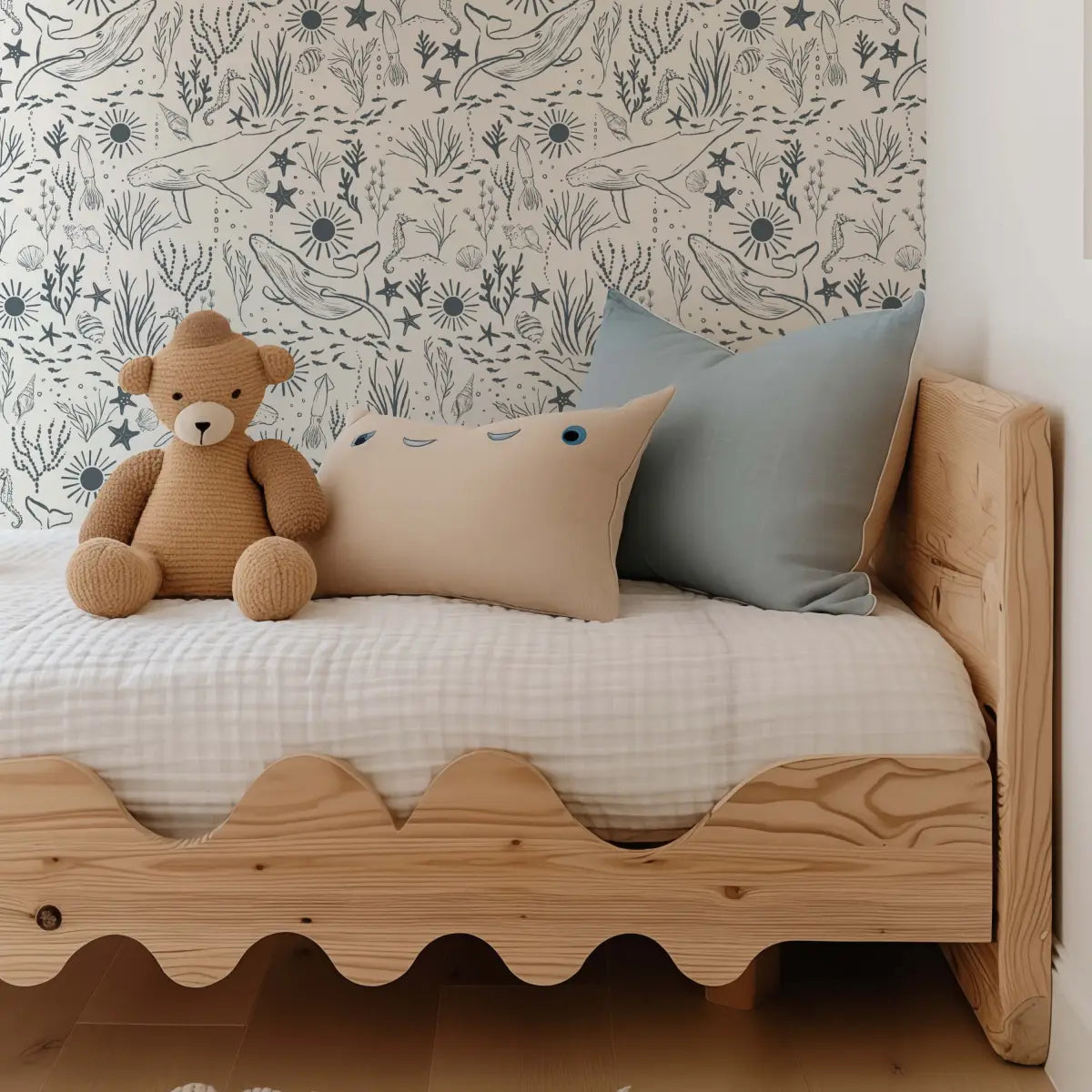 Delmar Wallpaper - Peaceful Whales for Kids - Coastal Cottage - by Hufton Studio - Loomwell Home Goods