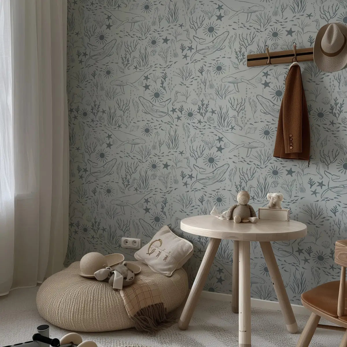 Delmar Wallpaper - Peaceful Whales for Kids - Coastal Cottage - by Hufton Studio - Loomwell Home Goods