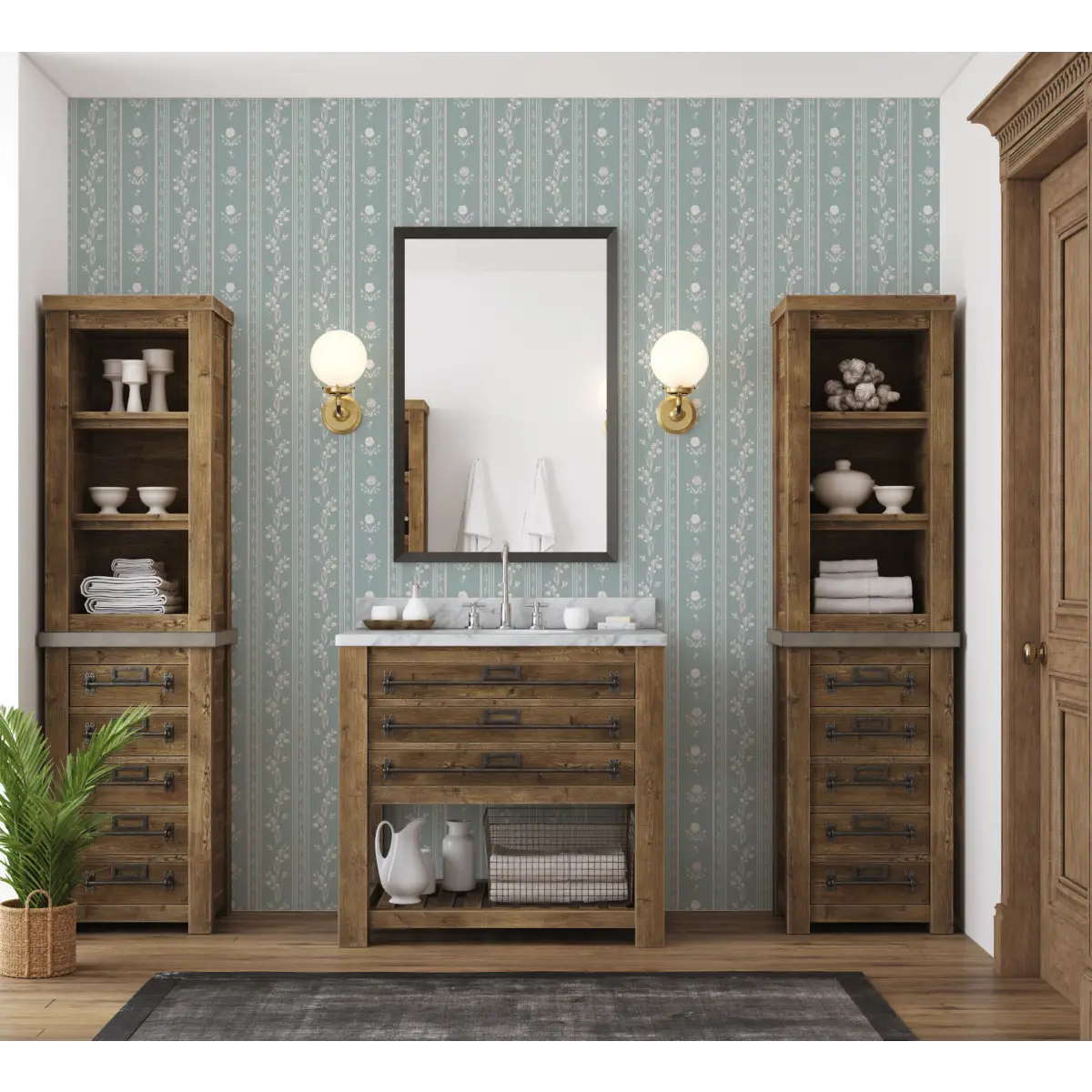Delphine Wallpaper - Cottage Flowers and Stripes - by Trisha Patel - Loomwell Home Goods