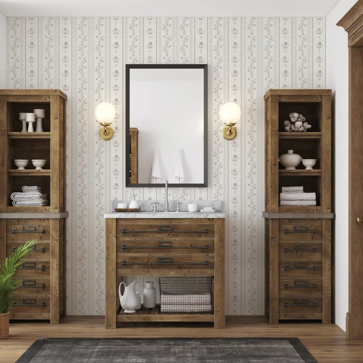 Delphine Wallpaper - Cottage Flowers and Stripes - by Trisha Patel - Loomwell Home Goods