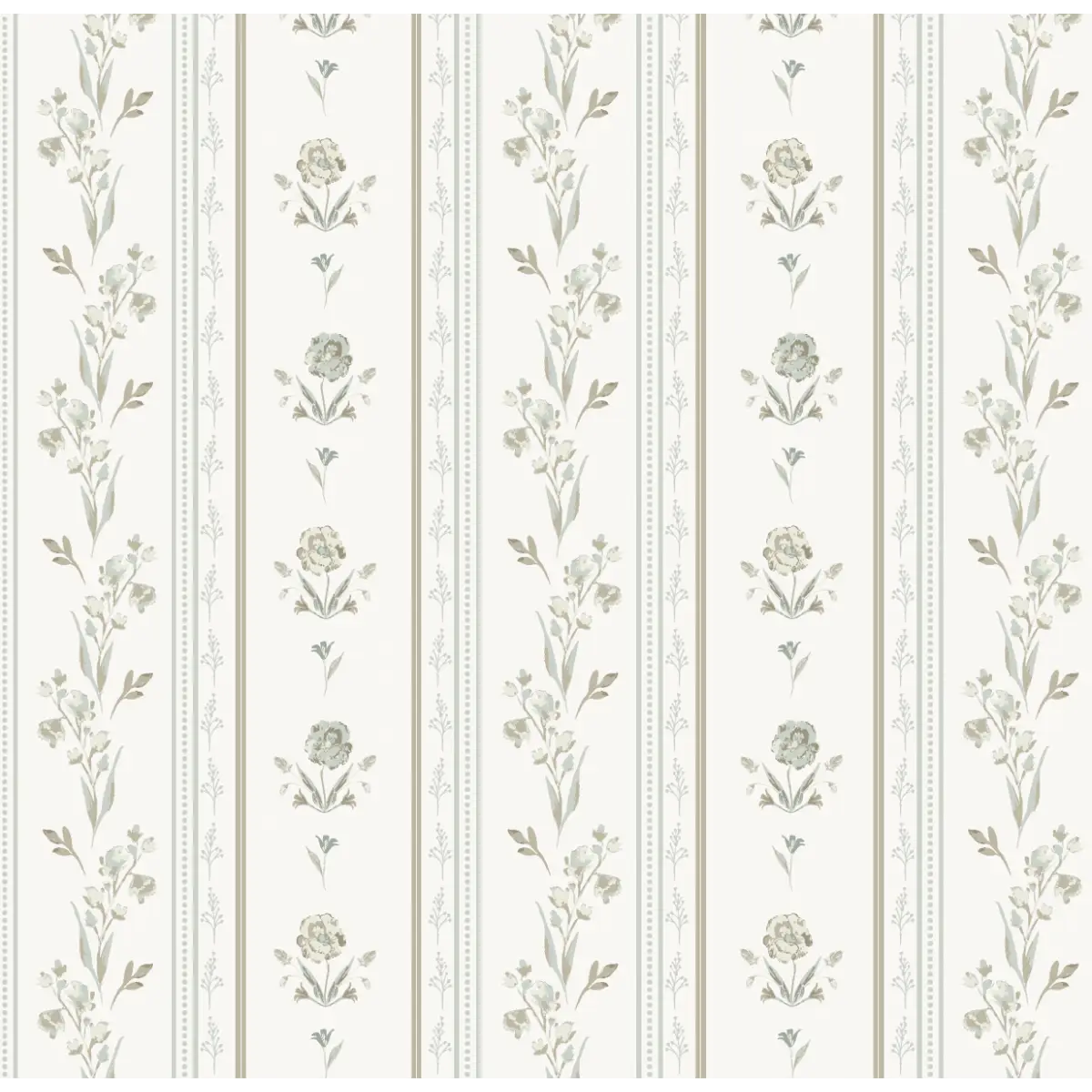Delphine Wallpaper - Cottage Flowers and Stripes - by Trisha Patel - Sample 1 foot by 1 foot / Cream and Sage
