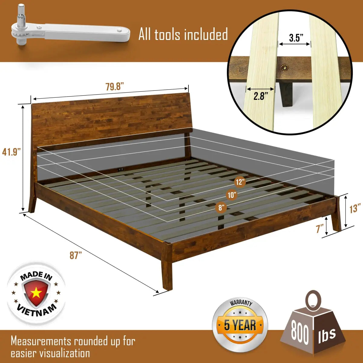 Deluxe Wood Platform Bed Frame - Acacia Serenity - Elegant and Durable Design - Megsu