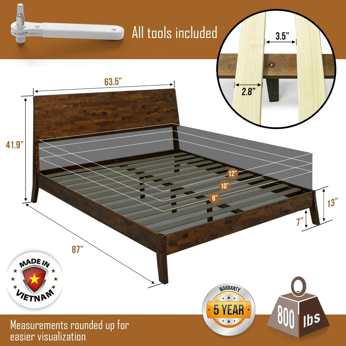 Deluxe Wood Platform Bed Frame - Acacia Serenity - Elegant and Durable Design - Megsu