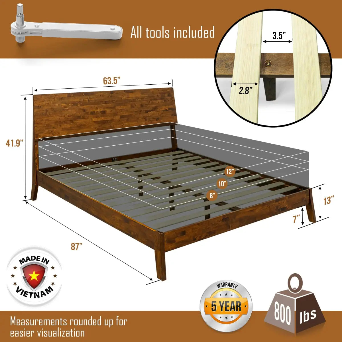 Deluxe Wood Platform Bed Frame - Acacia Serenity - Elegant and Durable Design - Megsu