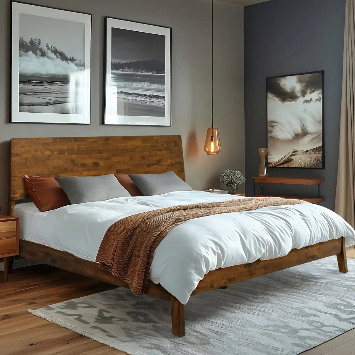 Deluxe Wood Platform Bed Frame - Acacia Serenity - Elegant and Durable Design - Megsu