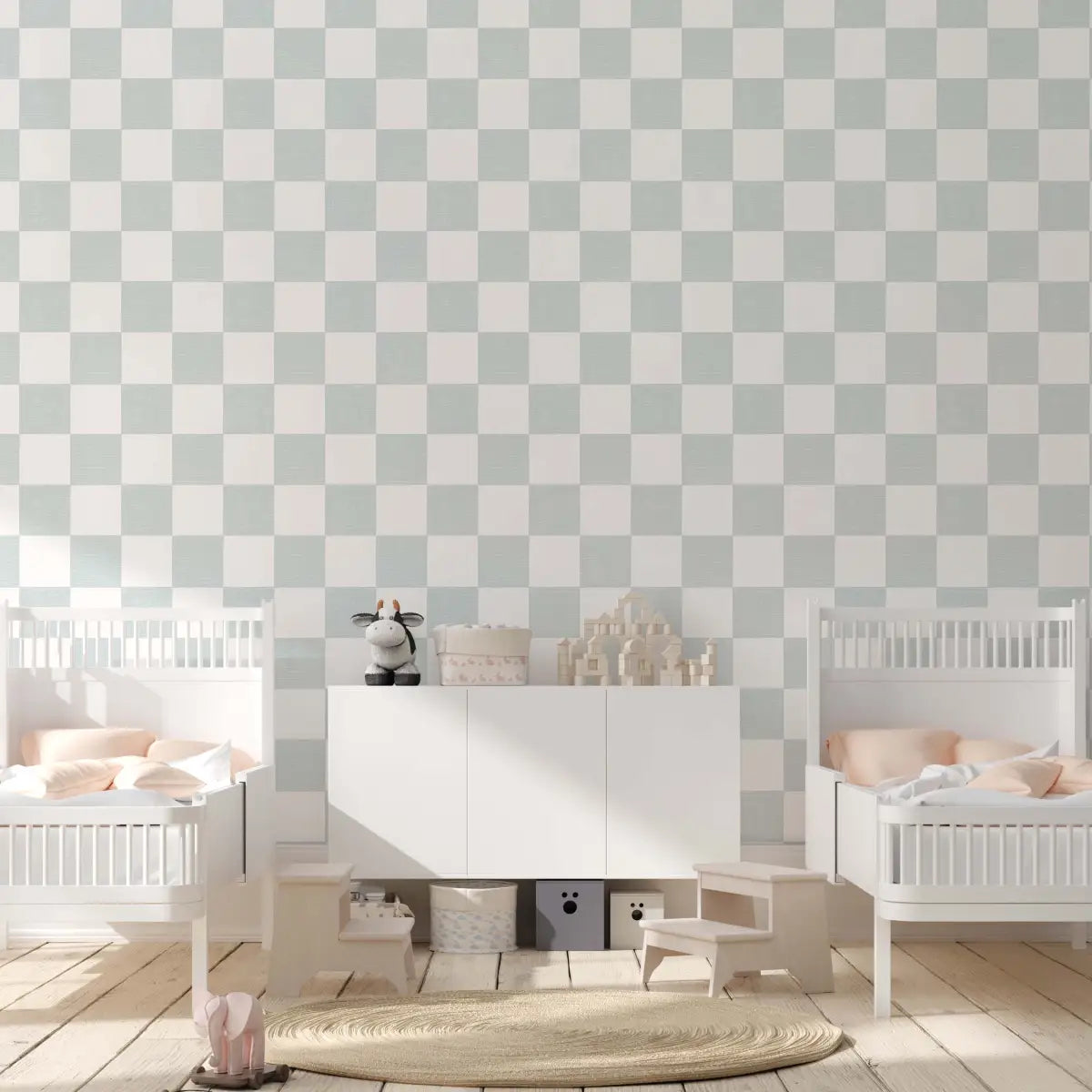 Devin Wallpaper - Neutral Pastel Checkerboard for Kids - by Melissa Johnson Design - Loomwell Home Goods