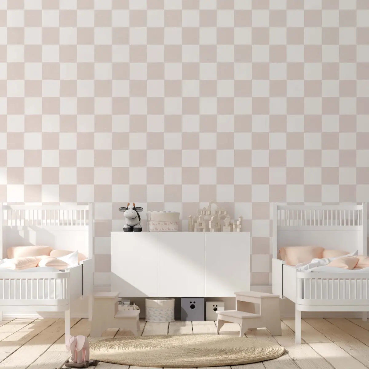 Devin Wallpaper - Neutral Pastel Checkerboard for Kids - by Melissa Johnson Design - Loomwell Home Goods