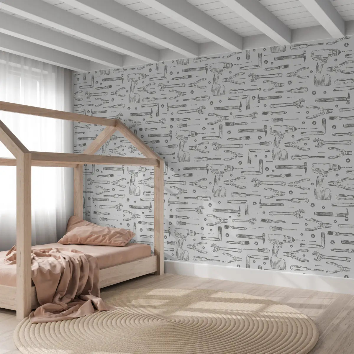 Dewalt Wallpaper - Tools Line Drawings for Kids - by Aminah Eleonora - Loomwell Home Goods