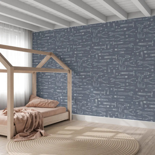Dewalt Wallpaper - Tools Line Drawings for Kids - by Aminah Eleonora - Loomwell Home Goods