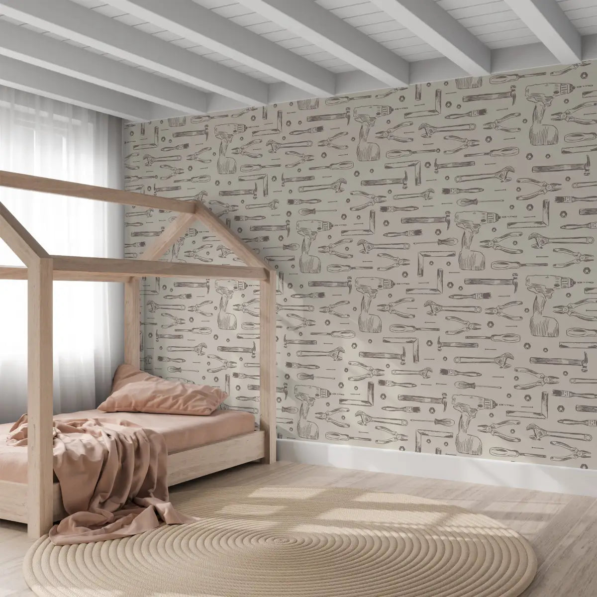 Dewalt Wallpaper - Tools Line Drawings for Kids - by Aminah Eleonora - Loomwell Home Goods