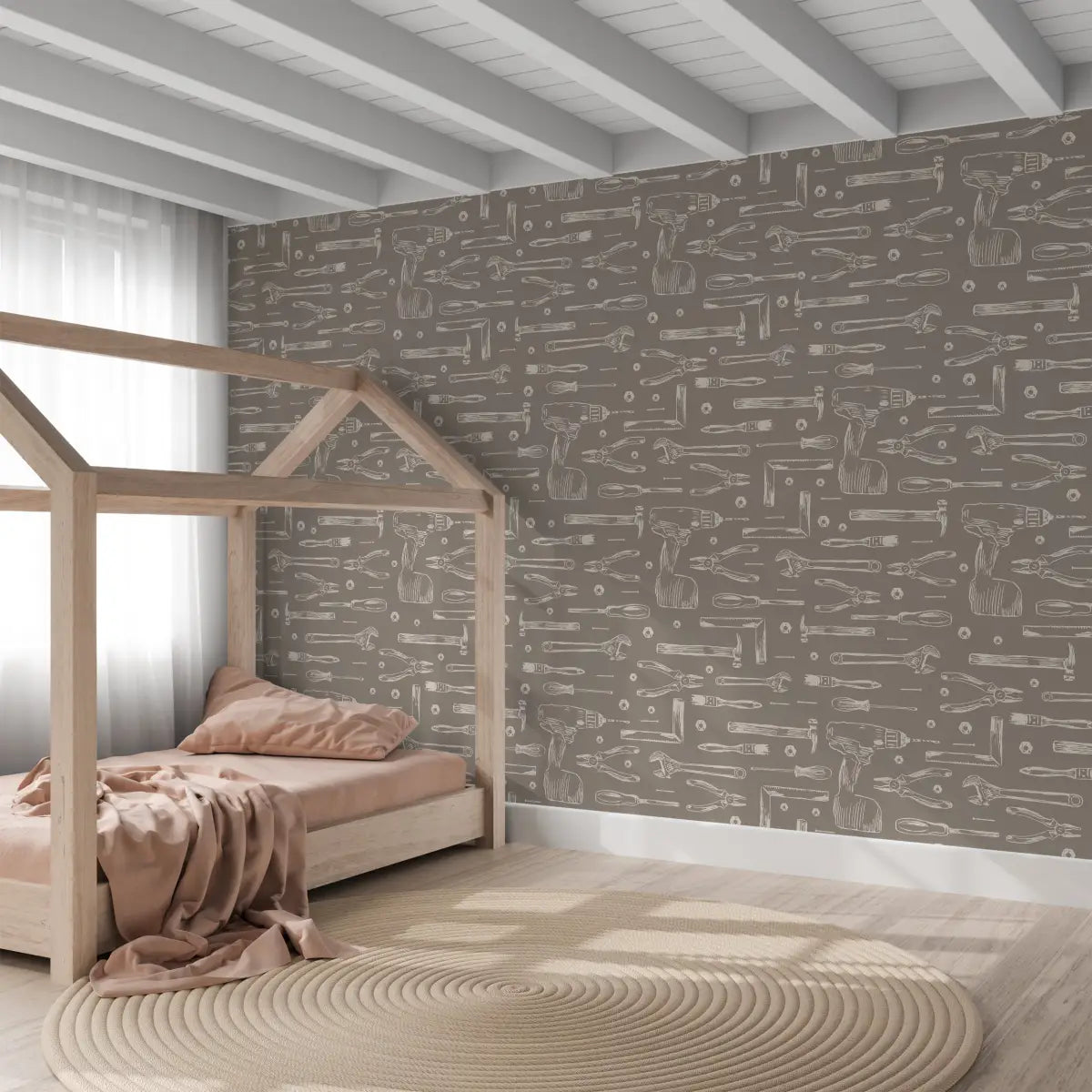 Dewalt Wallpaper - Tools Line Drawings for Kids - by Aminah Eleonora - Loomwell Home Goods