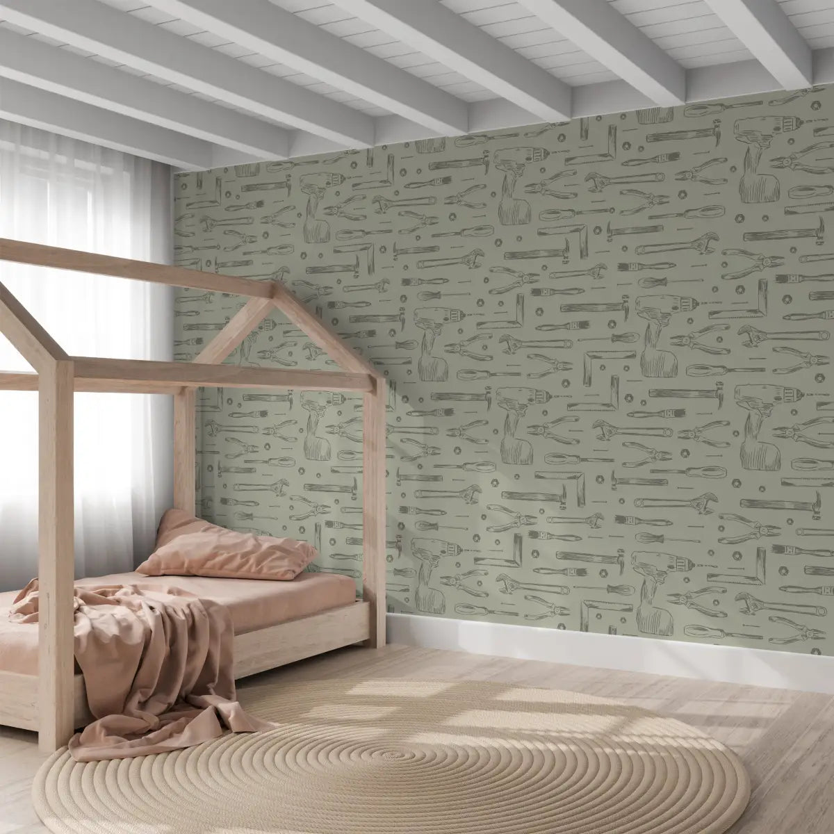 Dewalt Wallpaper - Tools Line Drawings for Kids - by Aminah Eleonora - Loomwell Home Goods