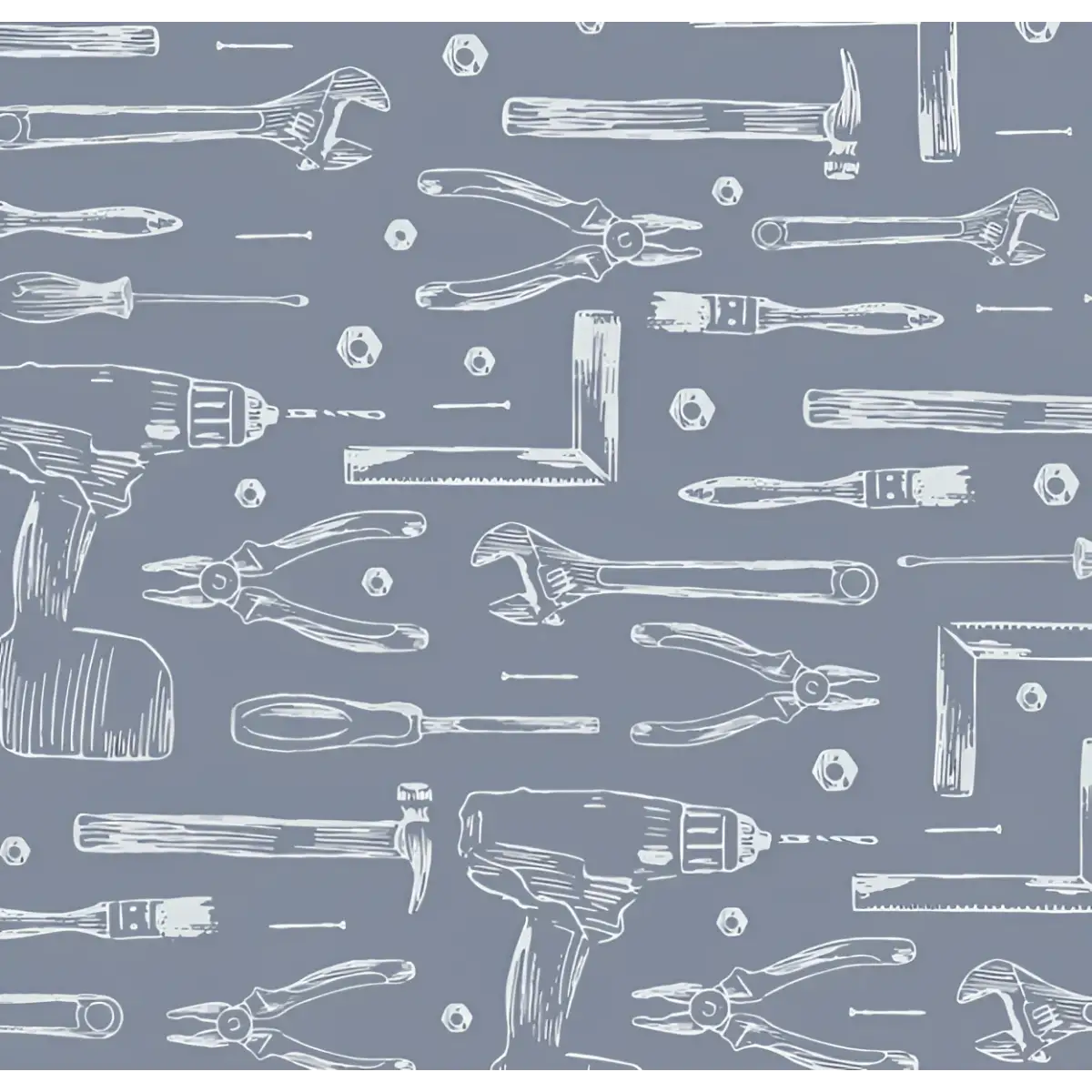 Dewalt Wallpaper - Tools Line Drawings for Kids - by Aminah Eleonora - Sample 1 foot by 1 foot / Blue - Loomwell Home