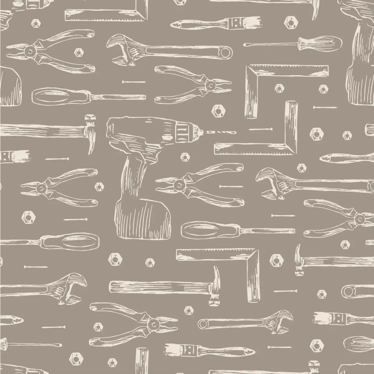 Dewalt Wallpaper - Tools Line Drawings for Kids - by Aminah Eleonora - Sample 1 foot by 1 foot / Brown - Loomwell Home