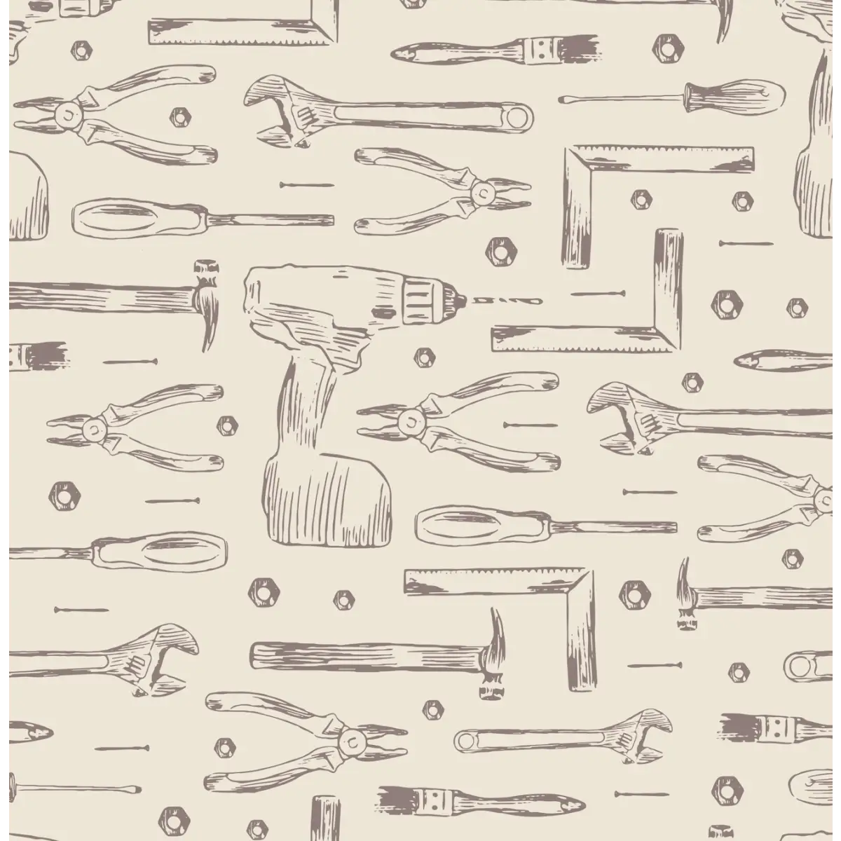 Dewalt Wallpaper - Tools Line Drawings for Kids - by Aminah Eleonora - Sample 1 foot by 1 foot / Cream - Loomwell Home