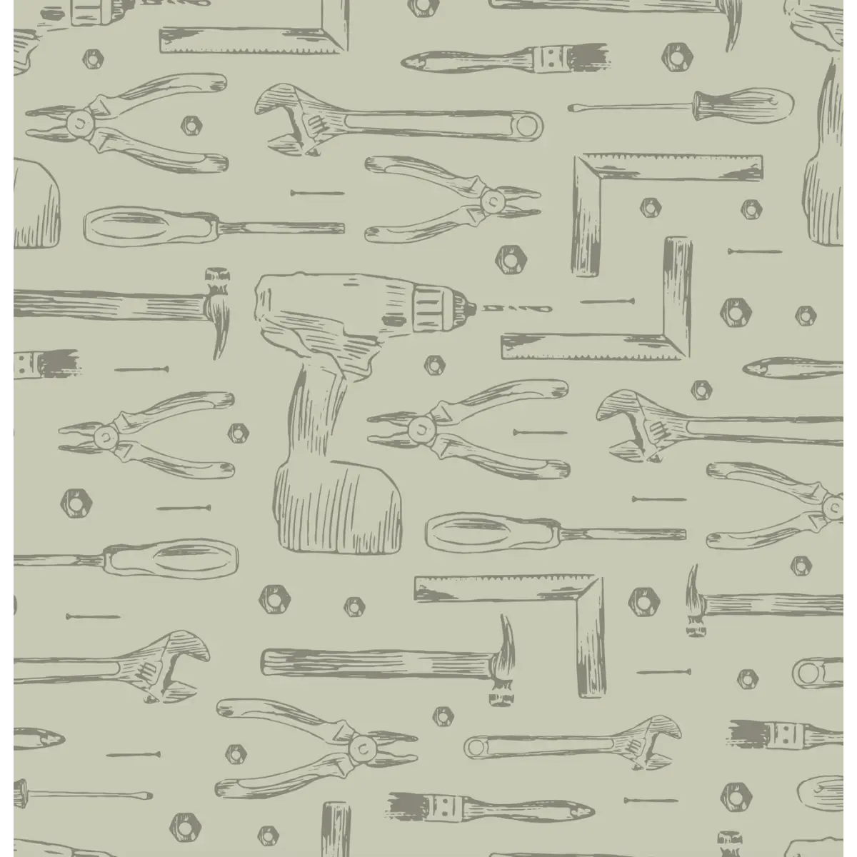 Dewalt Wallpaper - Tools Line Drawings for Kids - by Aminah Eleonora - Sample 1 foot by 1 foot / Green - Loomwell Home