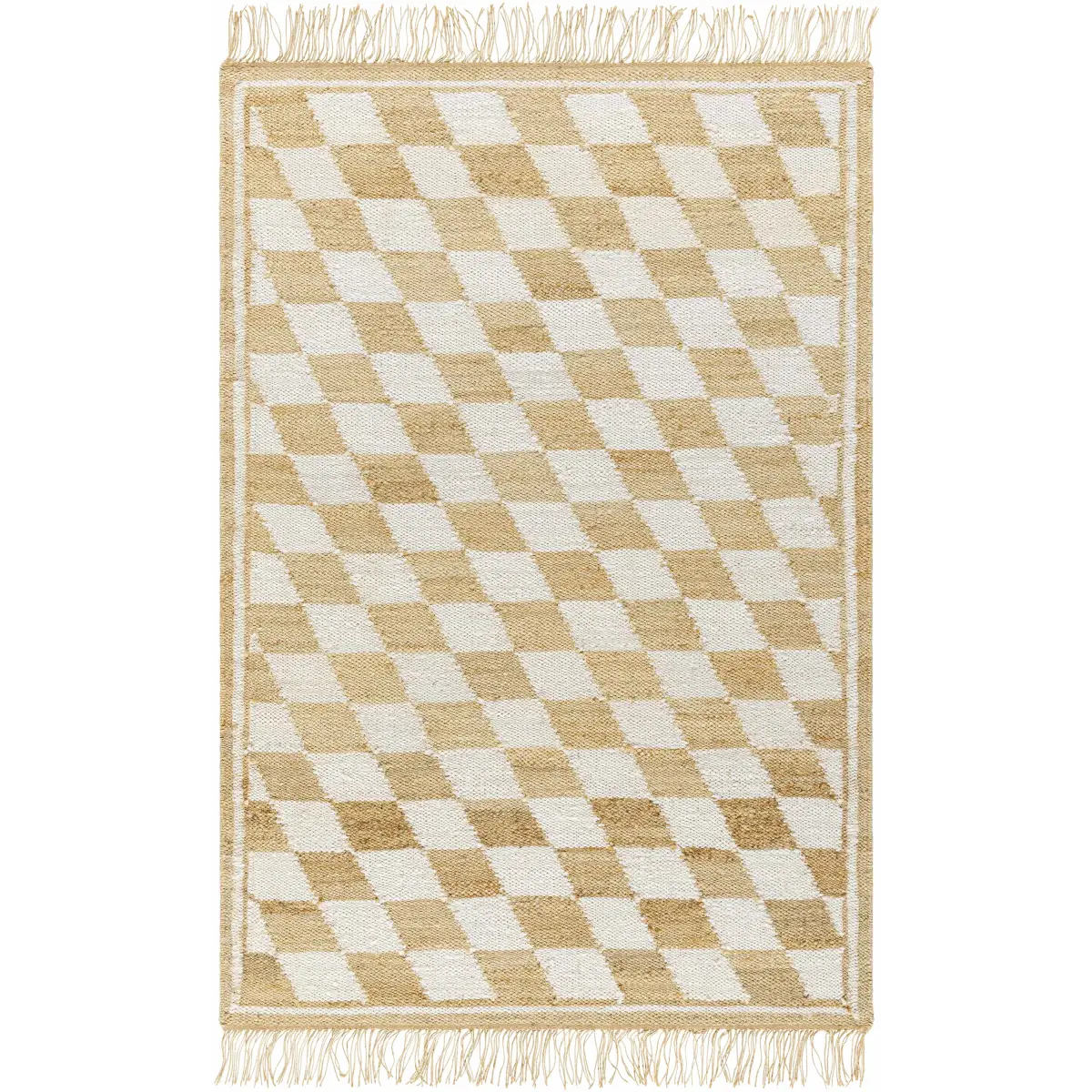 Diamond Checkered Jute Rug with Fringe - 5’ x 7’6’’ Rectangle - Boutique Rugs